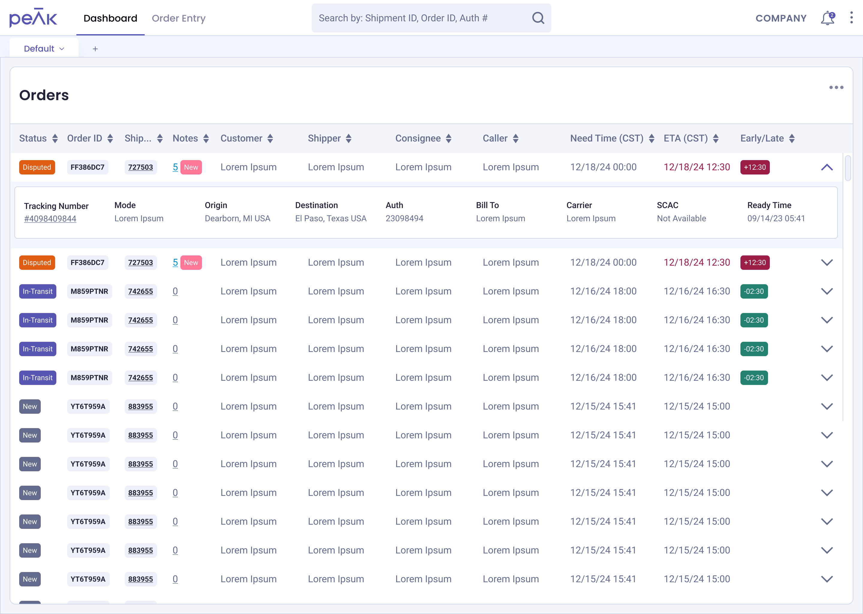 Final hi-fi wireframe for the shipment widget feature.